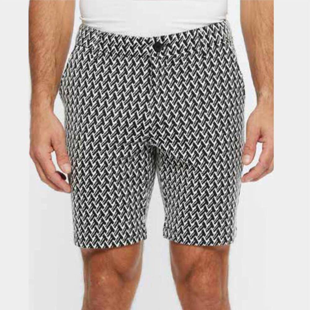 NEW POSTMARC ridge point jacquard 8" inseam stretch knit short in black/white